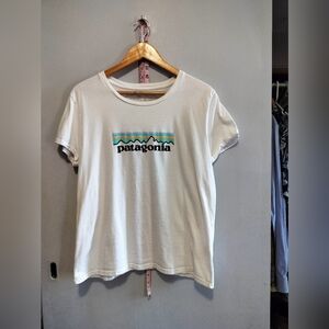 Patagonia White Tee with Colorful Logo